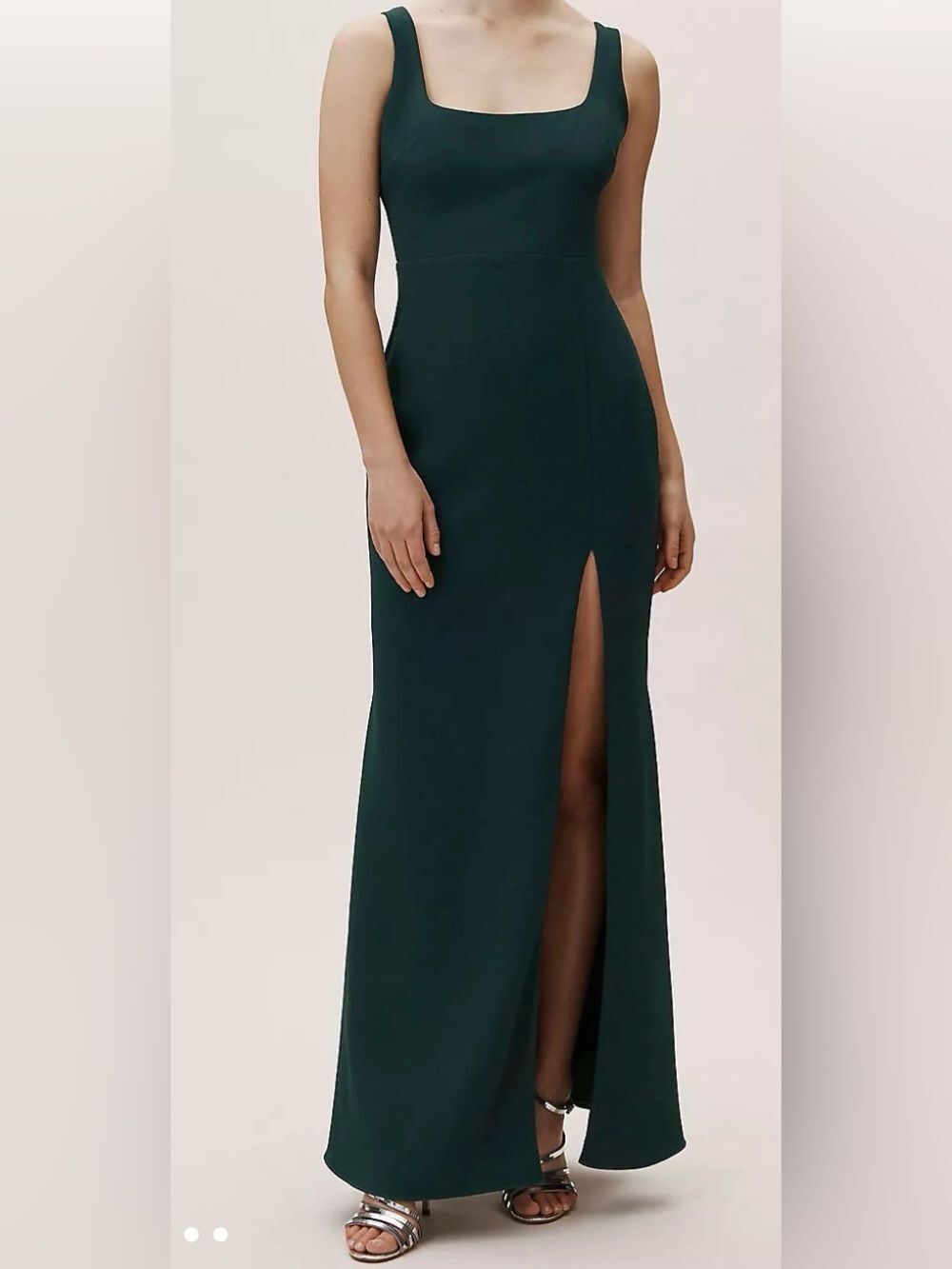 BHLDN Emerald Green Maxi Dress NWT Size 8 Square Neck Side Slit Bridesmaid Gown